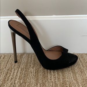 BCBG black suede high heel sandals